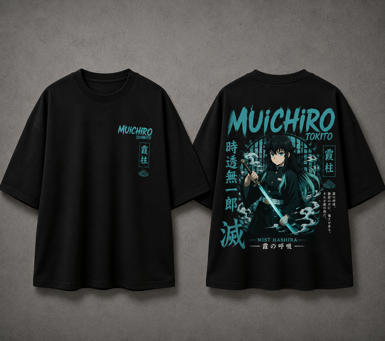 Muichiro Tokito Oversized Anime T-Shirt | Demon Slayer Mist Hashira | 240 GSM French Terry | BeePunch