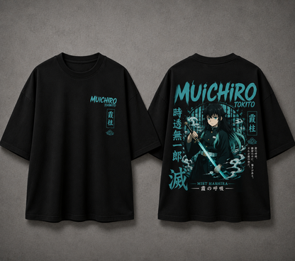 Muichiro Tokito Oversized Anime T-Shirt | Demon Slayer Mist Hashira | 240 GSM French Terry | BeePunch