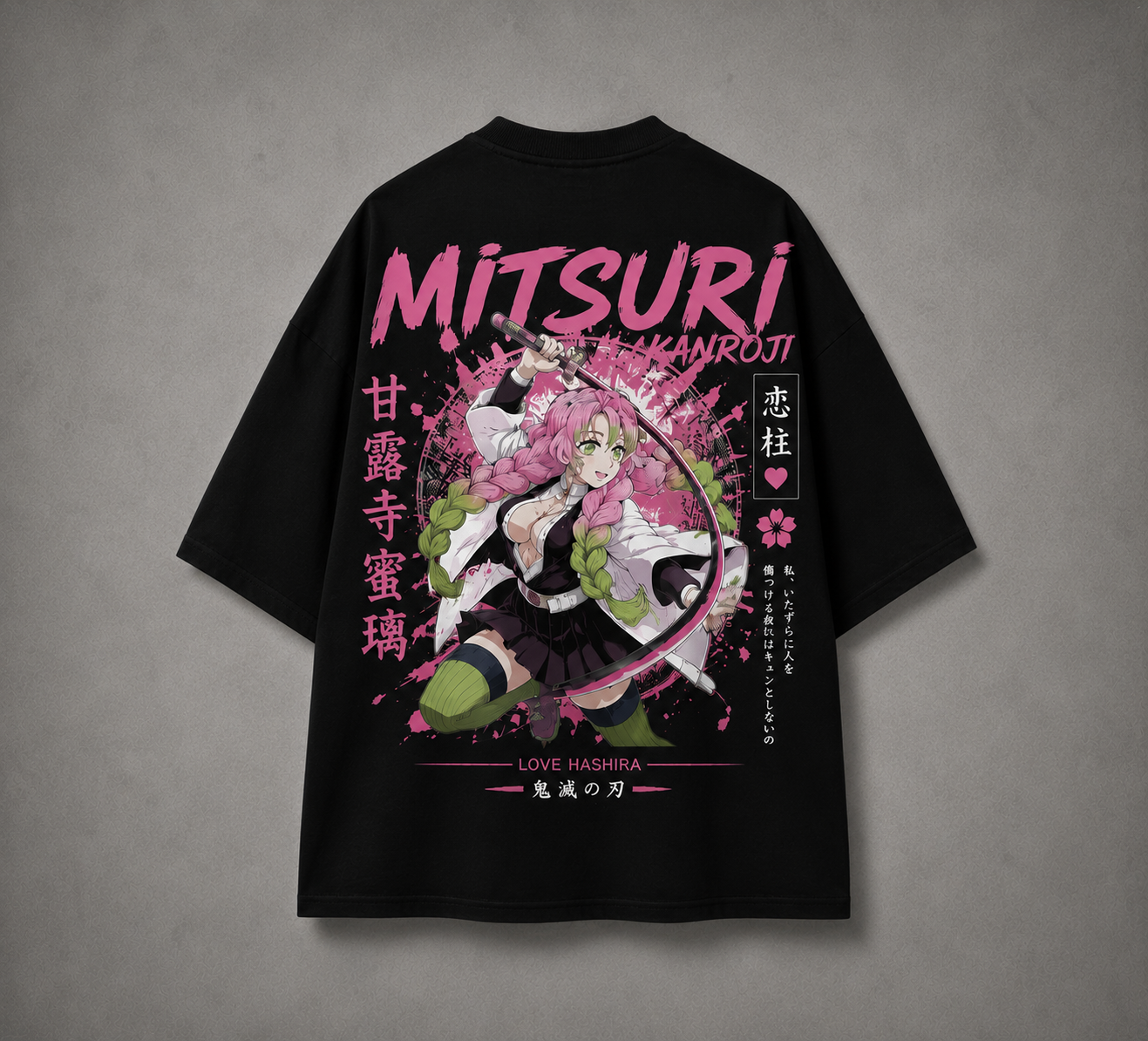 Mitsuri Kanroji Oversized Anime T-Shirt | Demon Slayer Love Hashira | 240 GSM French Terry | Premium Streetwear | BeePunch
