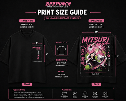 Mitsuri Kanroji Oversized Anime T-Shirt | Demon Slayer Love Hashira | 240 GSM French Terry | Premium Streetwear | BeePunch