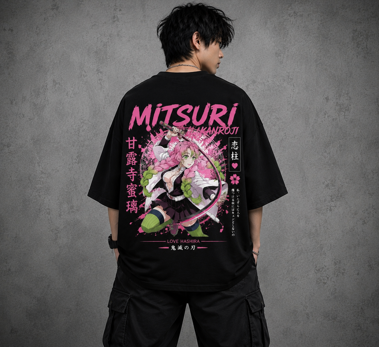 Mitsuri Kanroji Oversized Anime T-Shirt | Demon Slayer Love Hashira | 240 GSM French Terry | Premium Streetwear | BeePunch