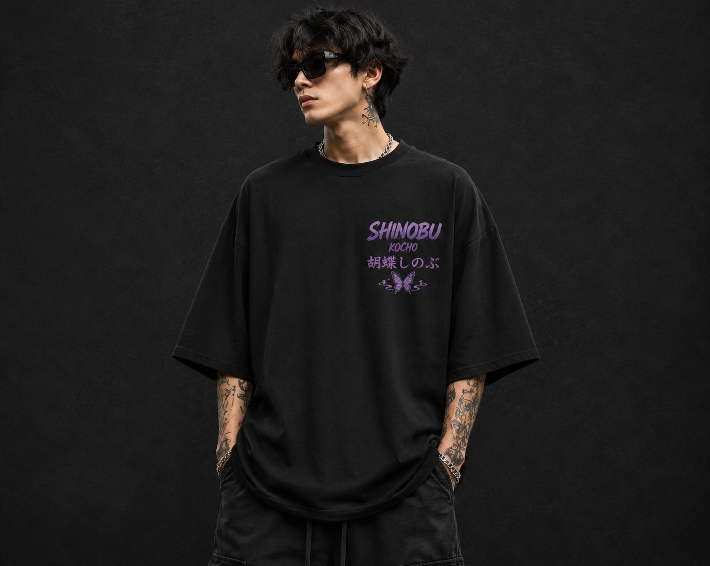 Shinobu Kocho Oversized Anime T-Shirt | Demon Slayer Insect Hashira | 240 GSM French Terry | BeePunch