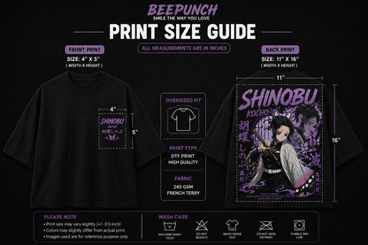 Shinobu Kocho Oversized Anime T-Shirt | Demon Slayer Insect Hashira | 240 GSM French Terry | BeePunch