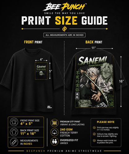 Sanemi Shinazugawa Oversized Anime T-Shirt | Demon Slayer Wind Hashira | 240 GSM French Terry | BeePunch