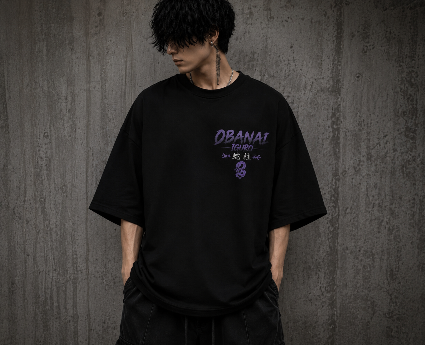 Obanai Iguro Oversized Anime T-Shirt | Demon Slayer Snake Hashira | Premium 240 GSM French Terry | BeePunch