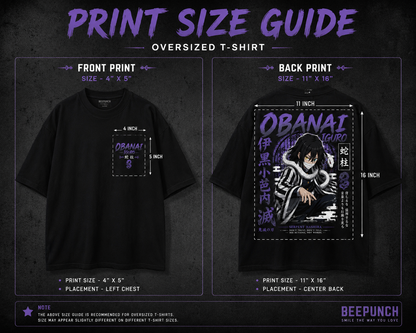 Obanai Iguro Oversized Anime T-Shirt | Demon Slayer Snake Hashira | Premium 240 GSM French Terry | BeePunch