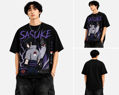 BeePunch Sasuke Uchiha Oversized Anime T-Shirt | Premium Heavyweight Cotton Streetwear