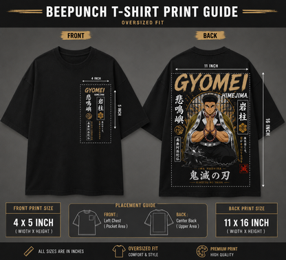 Gyomei Himejima Oversized Anime T-Shirt | 240 GSM Premium French Terry Cotton | BeePunch