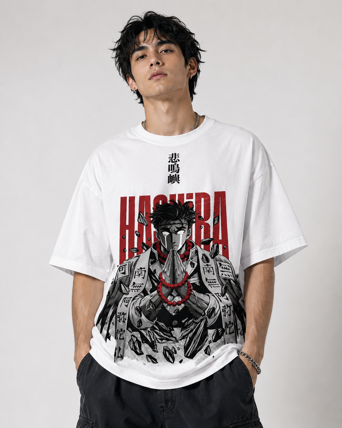 Shadow Hashira Demon Slayer oversized anime T-shirt front view