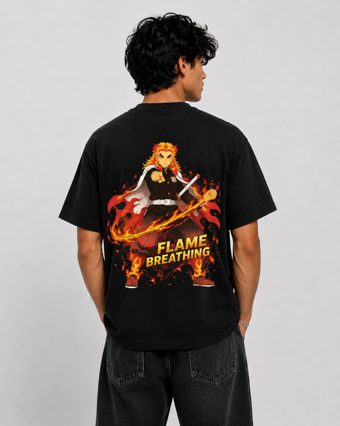 BeePunch Rengoku oversized anime T-shirt product view