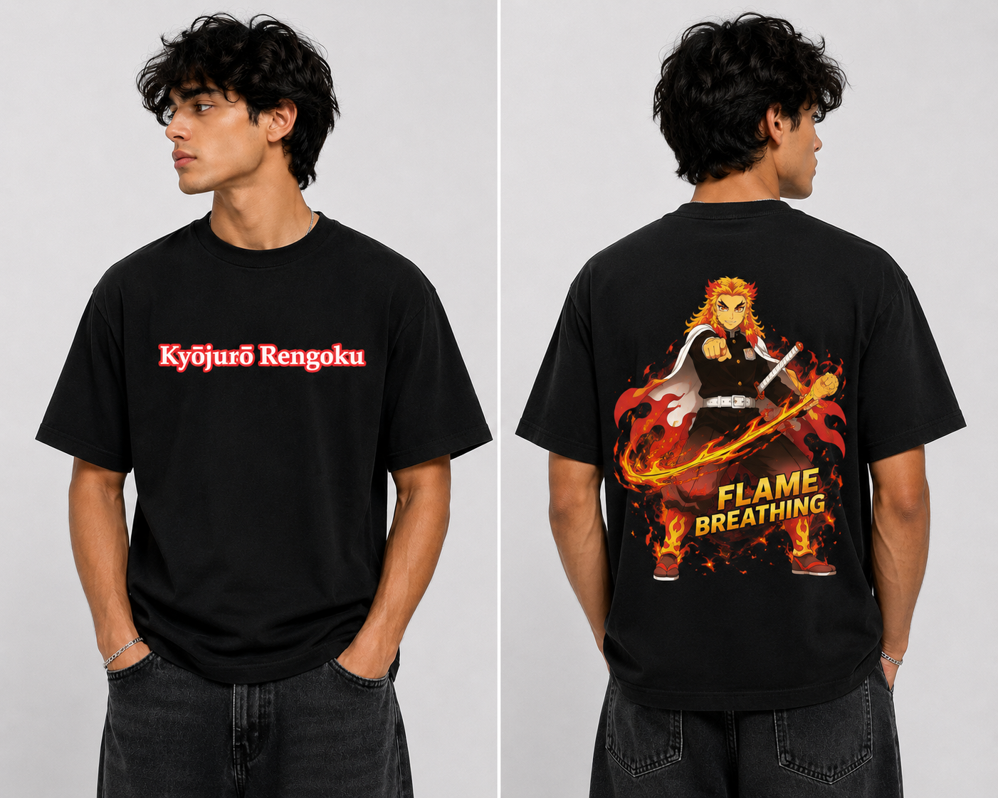 Rengoku Demon Slayer flame breathing T-shirt back print