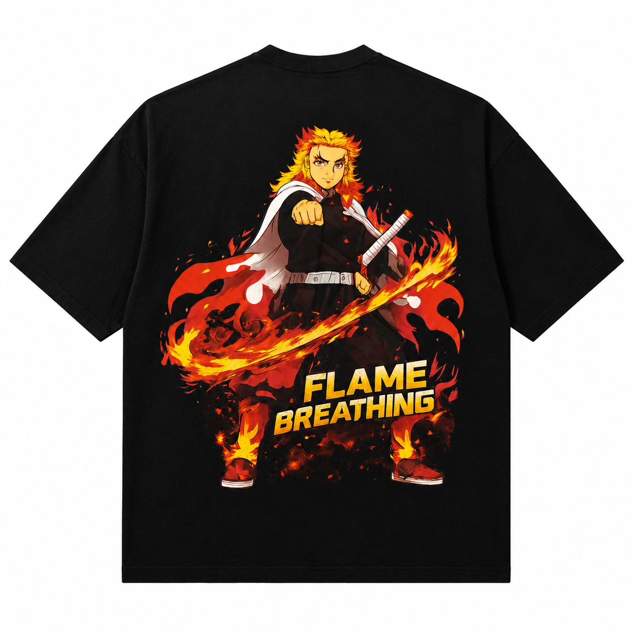 Demon Slayer Rengoku premium graphic tee detail