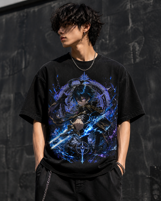Dark Mage Sword Anime T-Shirt – Blue Aura Graphic Tee