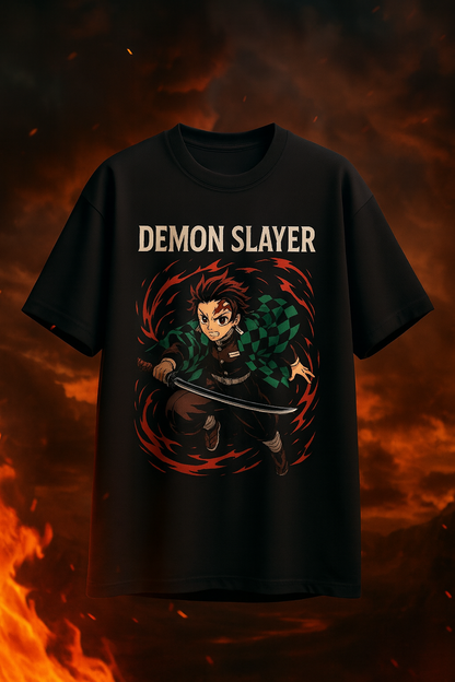Demon Slayer Tanjiro Oversized T-Shirt – Premium 3D Anime Print | Unisex Streetwear