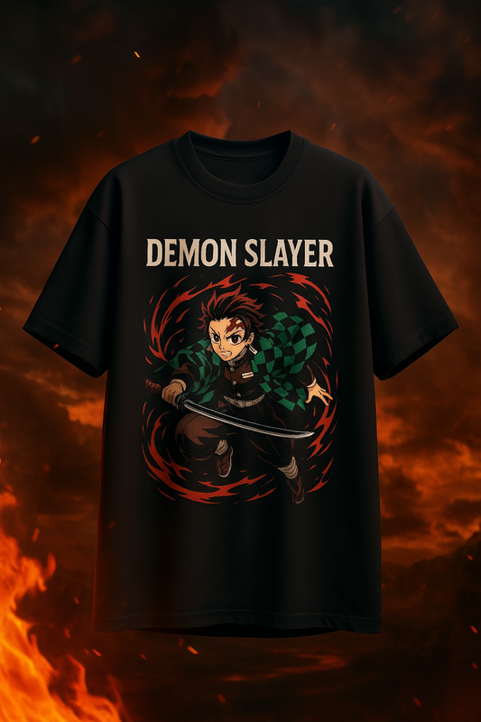 Demon Slayer Tanjiro Oversized T-Shirt – Premium 3D Anime Print | Unisex Streetwear
