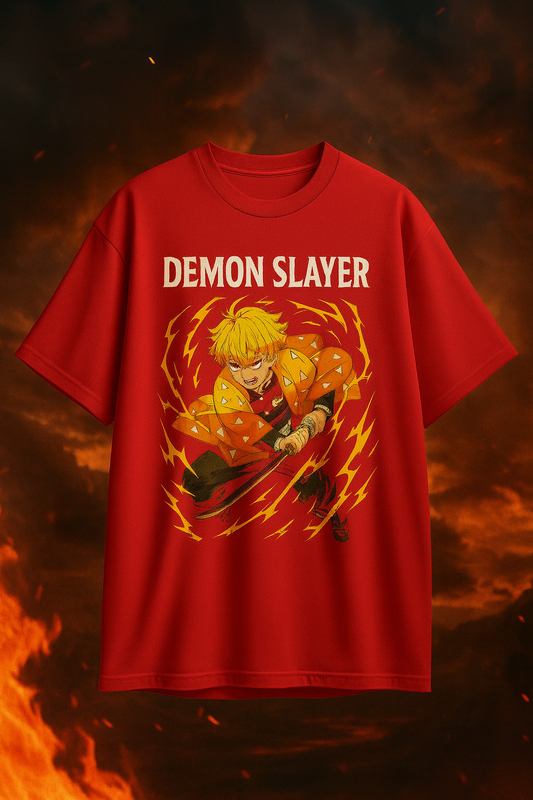 Demon Slayer Zenitsu Oversized T-Shirt – Thunder Breathing Edition | Premium 3D Anime Print | Unisex Streetwear