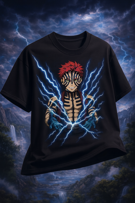 BeePunch Demon Slayer Akaza Oversized T-Shirt – Premium Black | Anime Thunder Edition