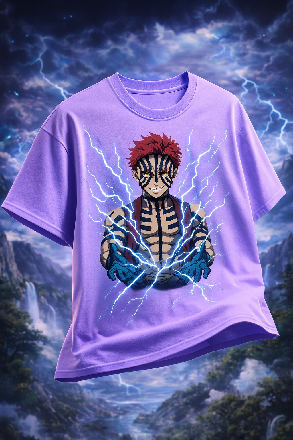 Anime Thunder Akaza Tee – Premium Streetwear Oversize