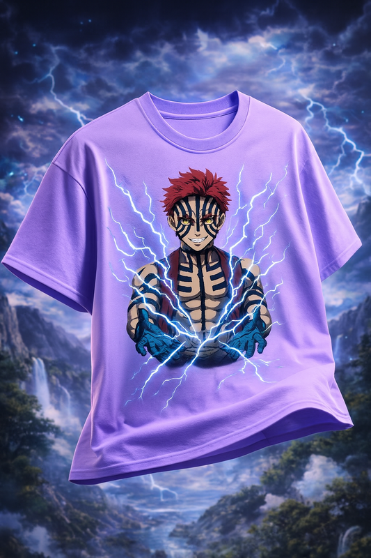 Anime Thunder Akaza Tee – Premium Streetwear Oversize