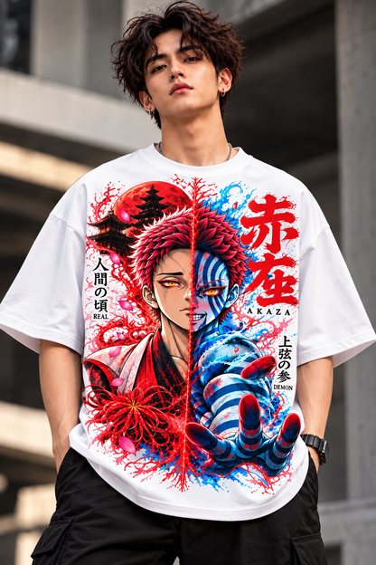 BeePunch Akaza Oversized Anime T-Shirt – White