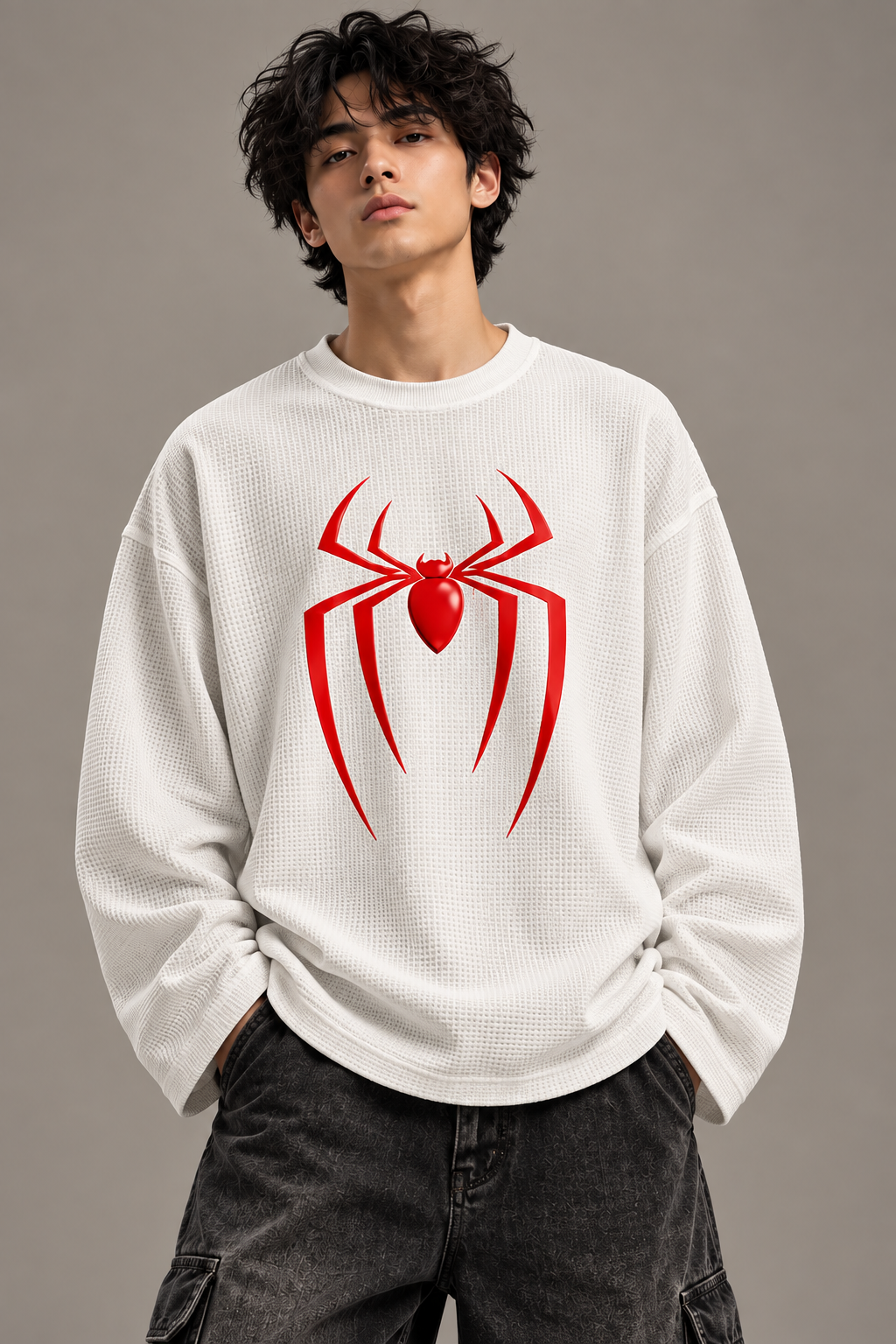 BeePunch Spider Waffle Full Sleeve T-Shirt – Premium Oversized Fit