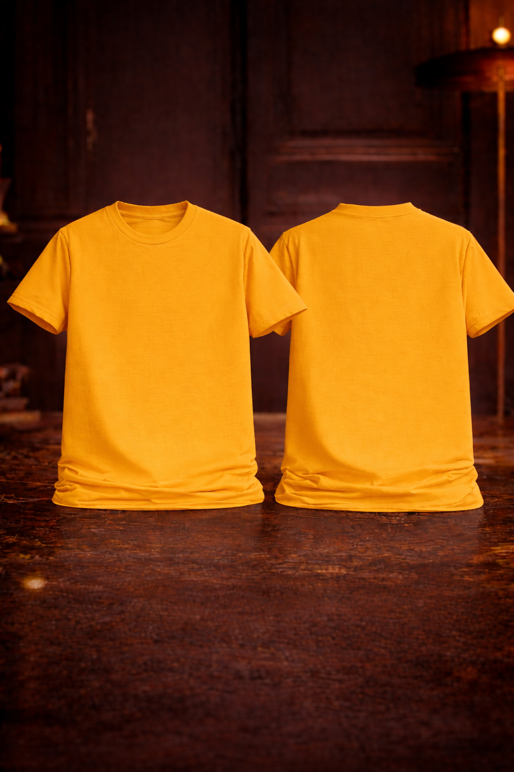 BeePunch mustard French Terry cotton tee outfit view