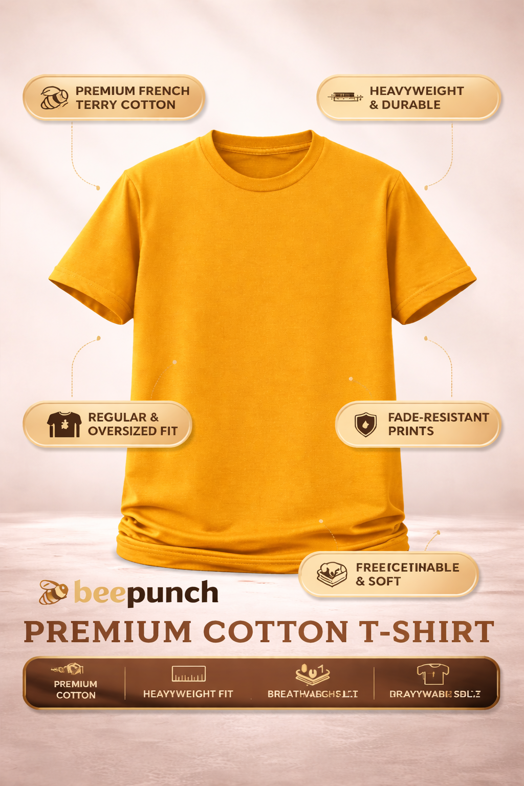 Mustard plain tee BeePunch product image