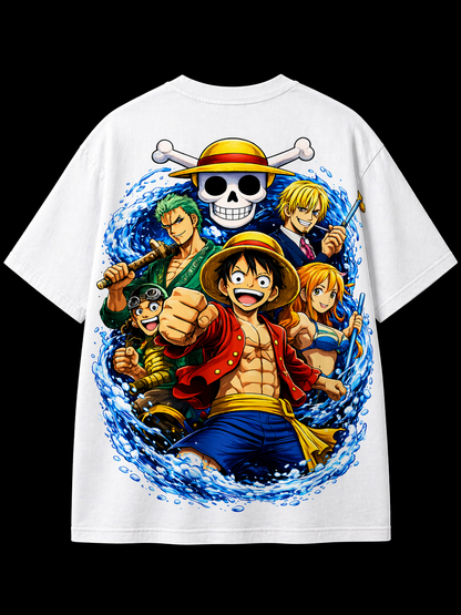 BeePunch Straw Hat Emblem premium white anime T-shirt model view