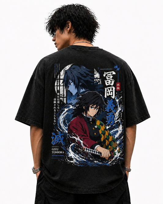 Demon Slayer Giyu Tomioka oversized T-shirt front view