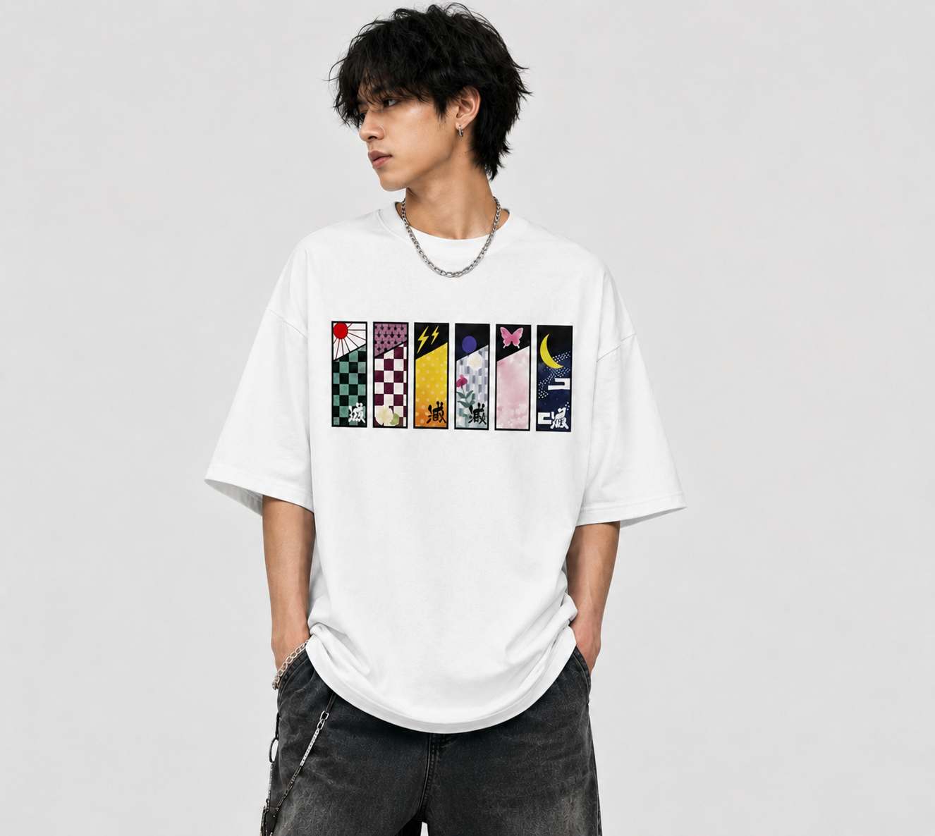BeePunch – Demon Slayer Eyes Oversized Anime T-Shirt | Premium Heavyweight Cotton |