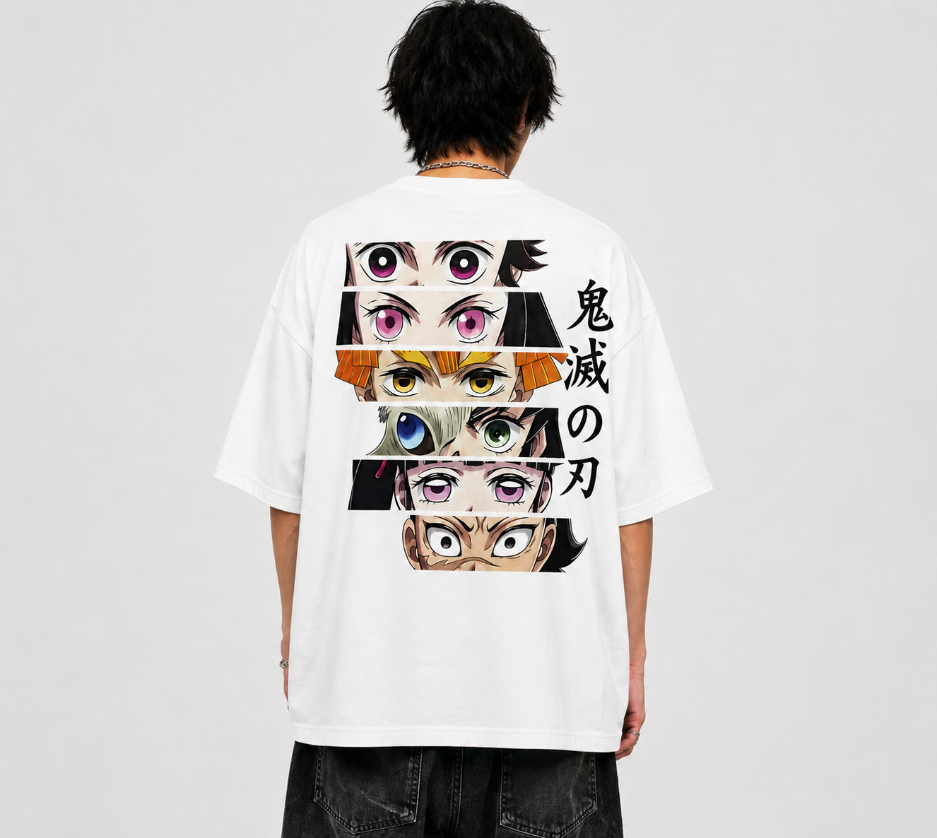BeePunch – Demon Slayer Eyes Oversized Anime T-Shirt | Premium Heavyweight Cotton |