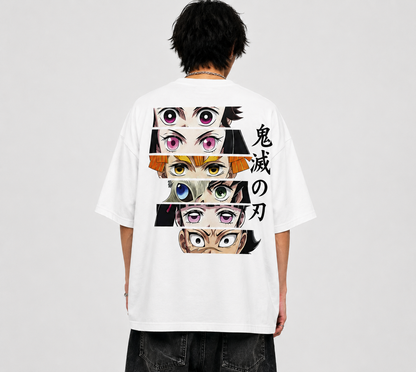 BeePunch – Demon Slayer Eyes Oversized Anime T-Shirt | Premium Heavyweight Cotton |
