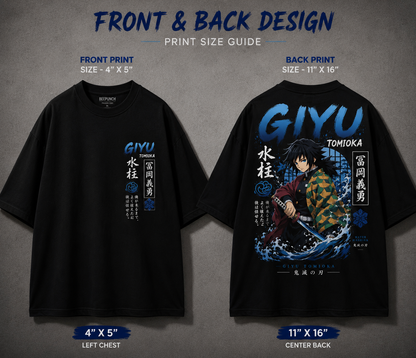 BeePunch Exclusive – Giyu Tomioka Oversized Anime T-Shirt | Premium 240 GSM French Terry | Demon Slayer Streetwear