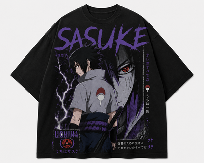 BeePunch Sasuke Uchiha Oversized Anime T-Shirt | Premium Heavyweight Cotton Streetwear