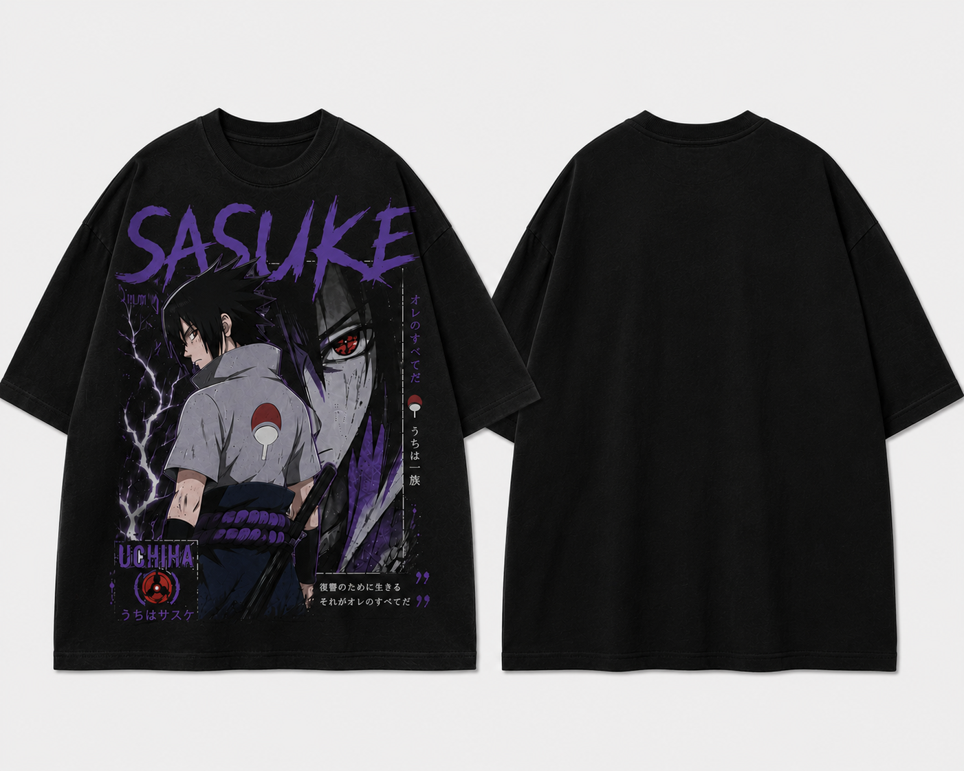 BeePunch Sasuke Uchiha Oversized Anime T-Shirt | Premium Heavyweight Cotton Streetwear