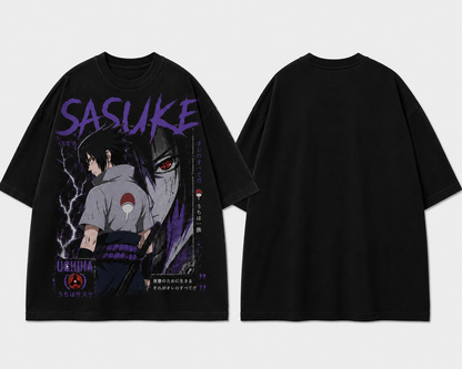 BeePunch Sasuke Uchiha Oversized Anime T-Shirt | Premium Heavyweight Cotton Streetwear