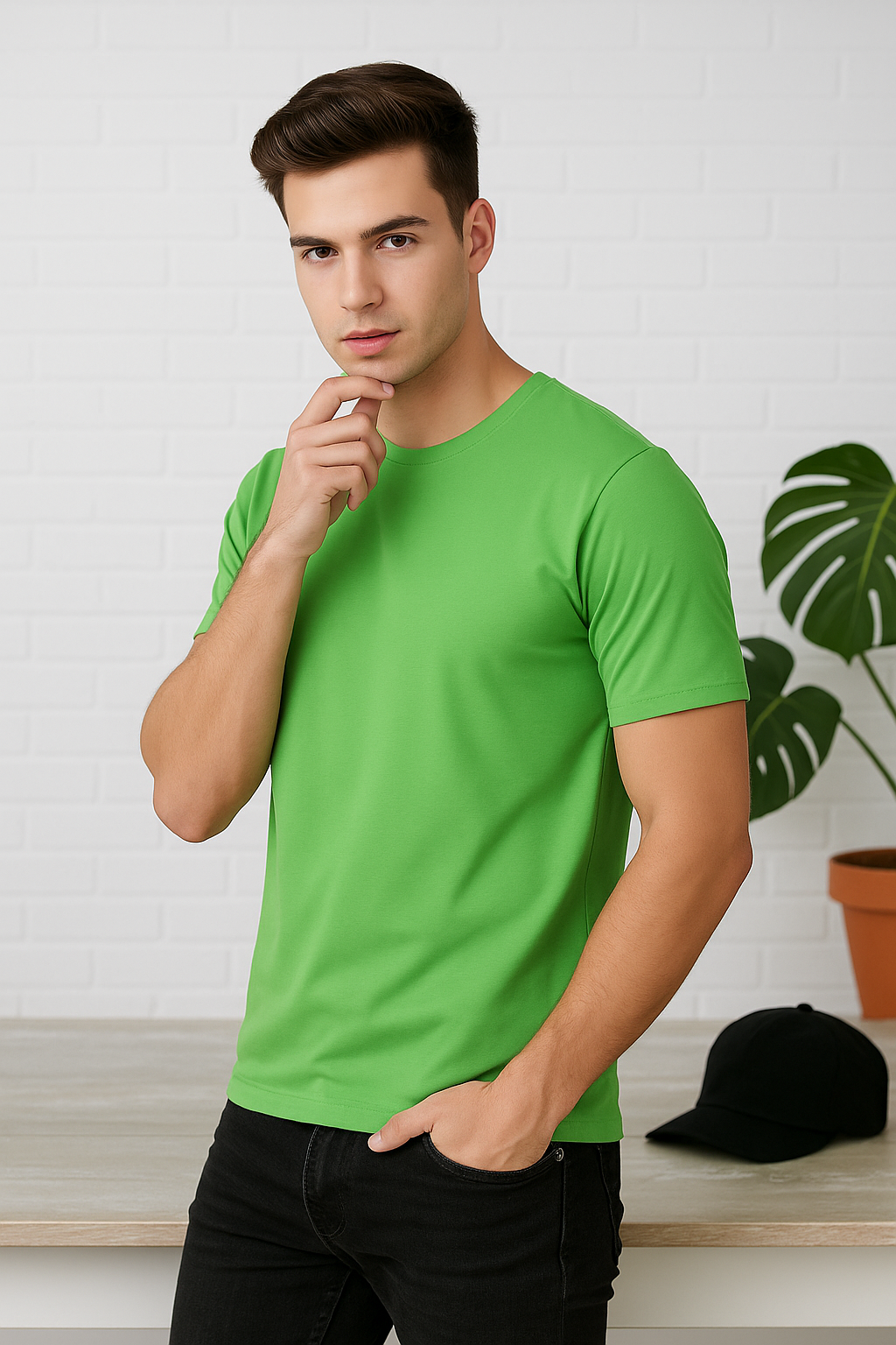 Classic Men’s Green Crew Neck T-Shirt – Soft, Breathable & Stylish Everyday Wear