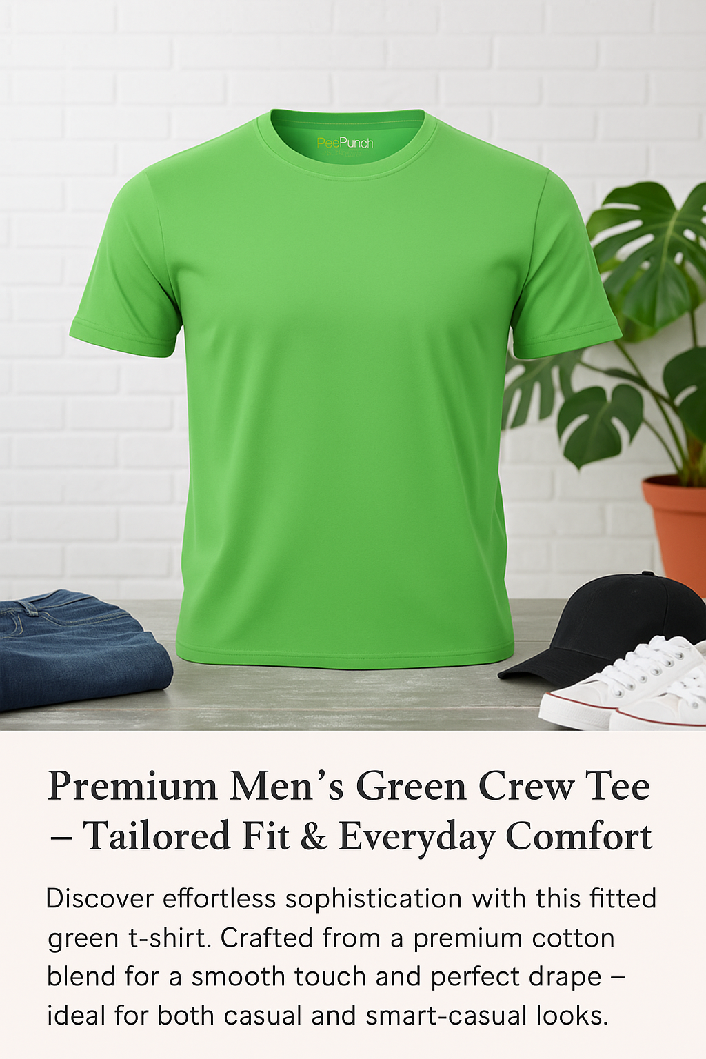 Classic Men’s Green Crew Neck T-Shirt – Soft, Breathable & Stylish Everyday Wear