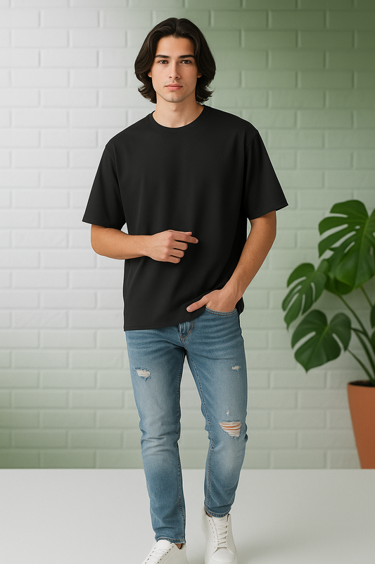 Premium Oversized Black Crew Neck T-Shirt – Relaxed Fit, Modern Edge