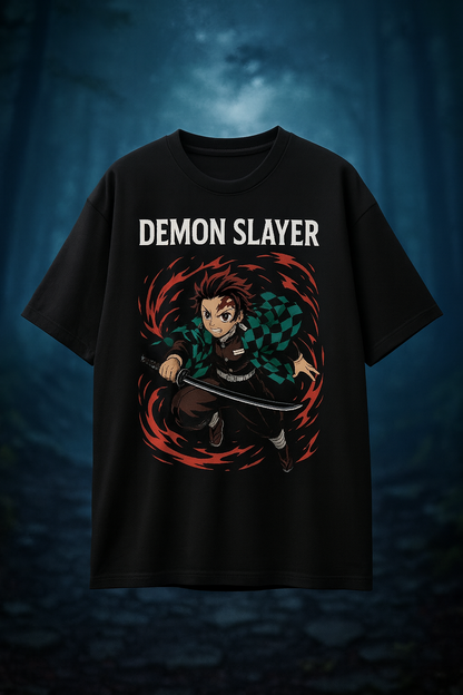Demon Slayer Tanjiro Oversized T-Shirt – Premium 3D Anime Print | Unisex Streetwear