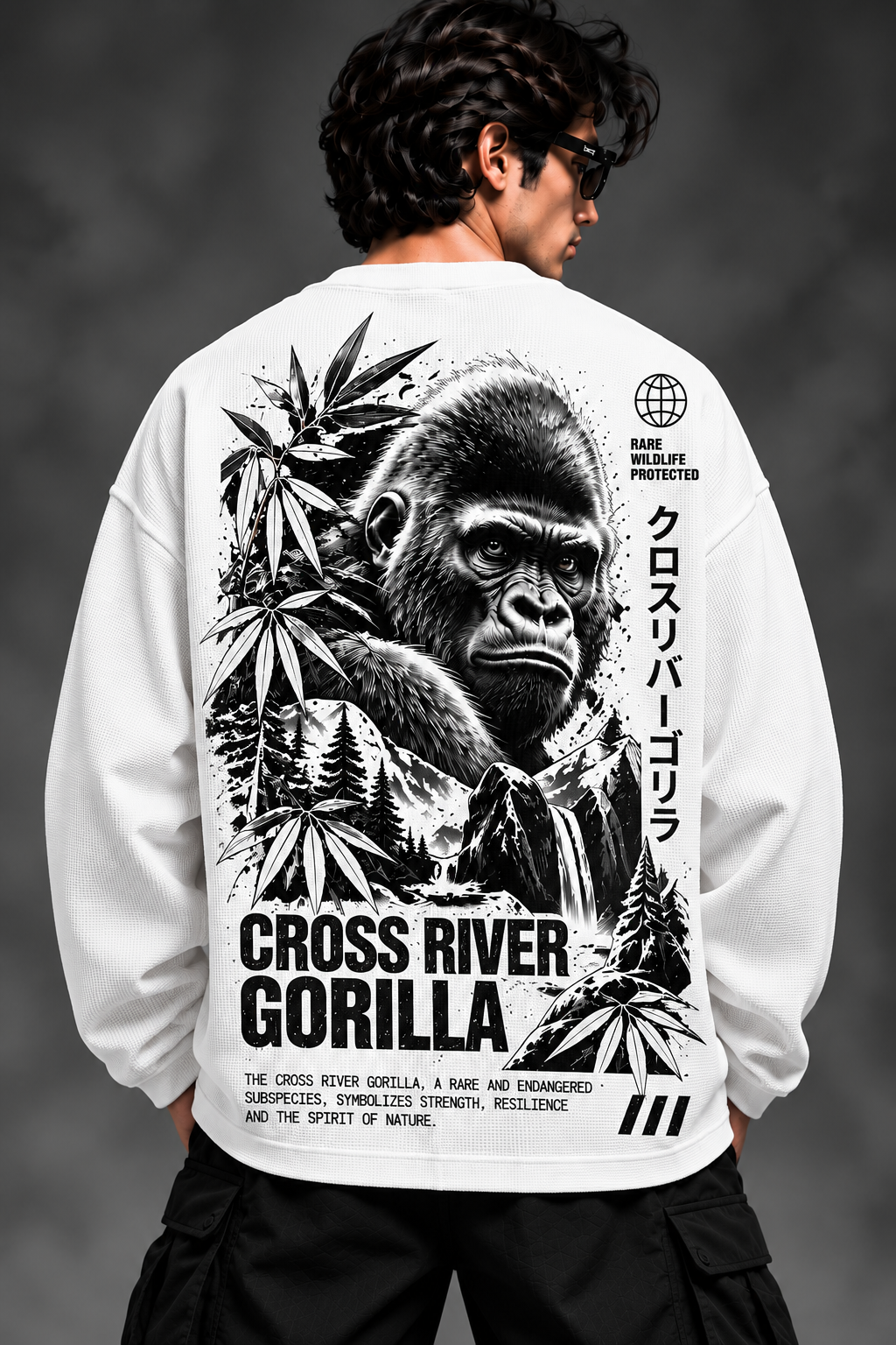 BeePunch Cross River Gorilla Waffle Full Sleeve T-Shirt – White