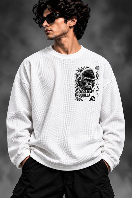 BeePunch Cross River Gorilla Waffle Full Sleeve T-Shirt – White