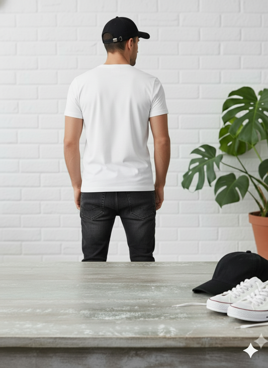 Premium Blank White Crewneck T-Shirt Mockup for Men