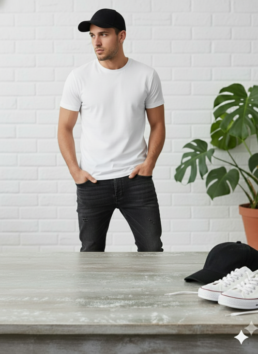 Premium Blank White Crewneck T-Shirt Mockup for Men