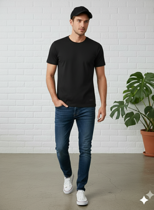 Men's Premium Black Crewneck T-Shirt | Soft Cotton Basic Tee