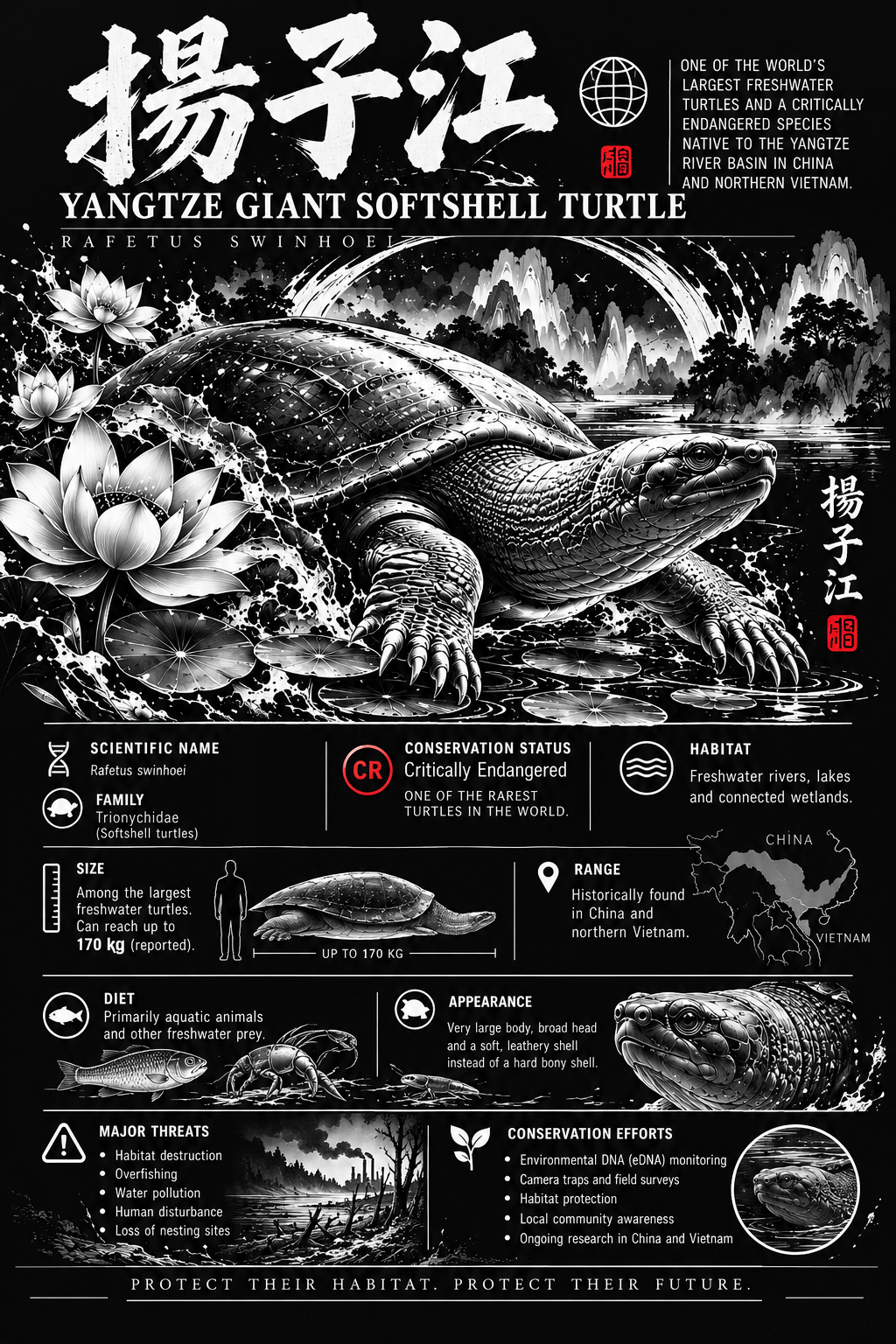 BeePunch Yangtze Softshell Turtle Full Sleeve T-Shirt – Black