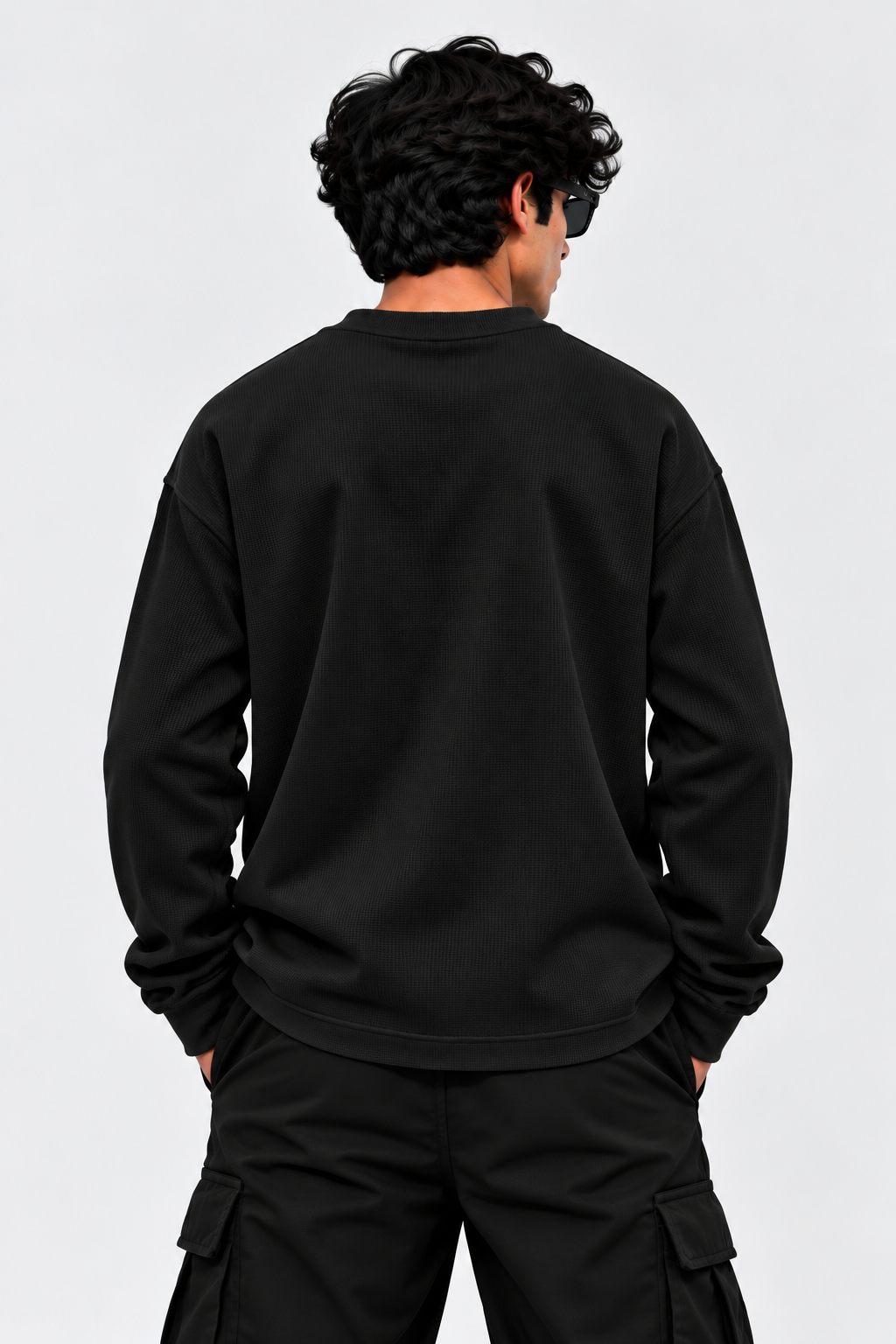 BeePunch Black Waffle Oversized T-Shirt – 240 GSM