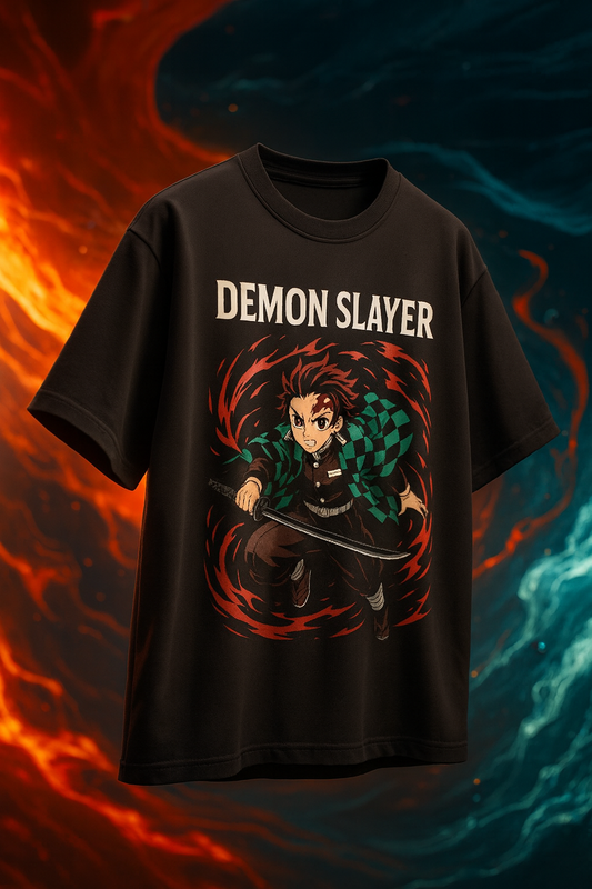 Demon Slayer Tanjiro Oversized T-Shirt – Premium 3D Anime Print | Unisex Streetwear