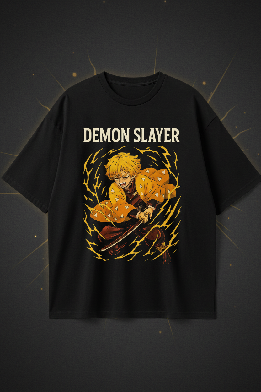 Demon Slayer Oversized T‑Shirt – Zenitsu Inspired Anime Graphic Tee