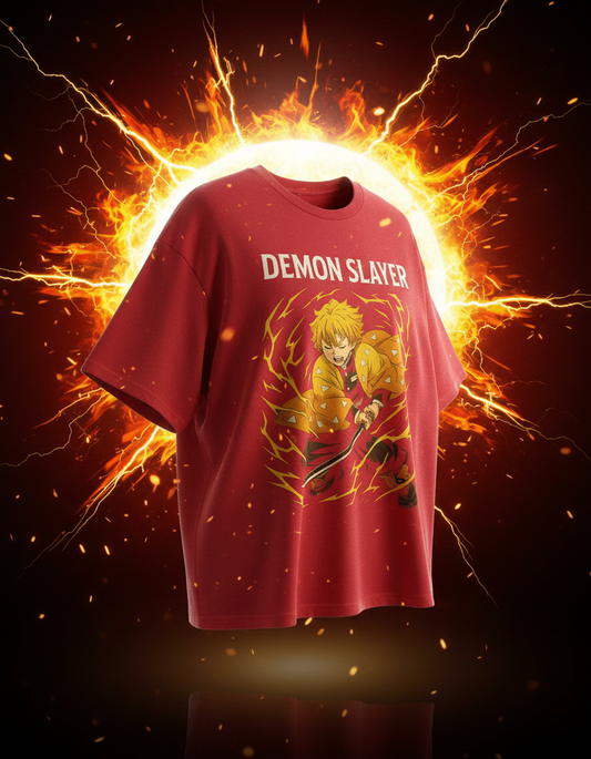 Demon Slayer Zenitsu Oversized T-Shirt – Thunder Breathing Edition | Premium 3D Anime Print | Unisex Streetwear